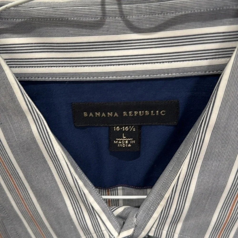 Banana Republic Mens Large Blue Grey Striped Long Sleeve Button Down‎ Shirt L